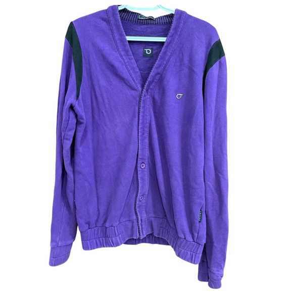Orisue Cardigan Sweater Mens Large Purple Black Trim V-Neck Knit Casual - Picture 1 of 5